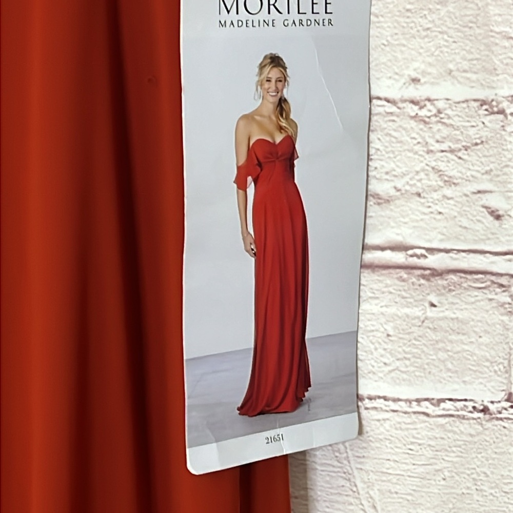 Mori Lee Madeline Gardner Chiffon Off Shoulder Ruffled Gown in Cinnamon … - Picture 4 of 14